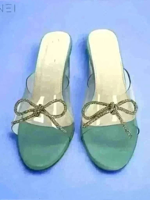 Pastel Green Clear Strap Bella Heels with Bow - cunei